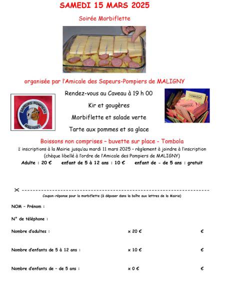Soirée Morbiflette organisé par l'amicale des pompiers de MALIGNY